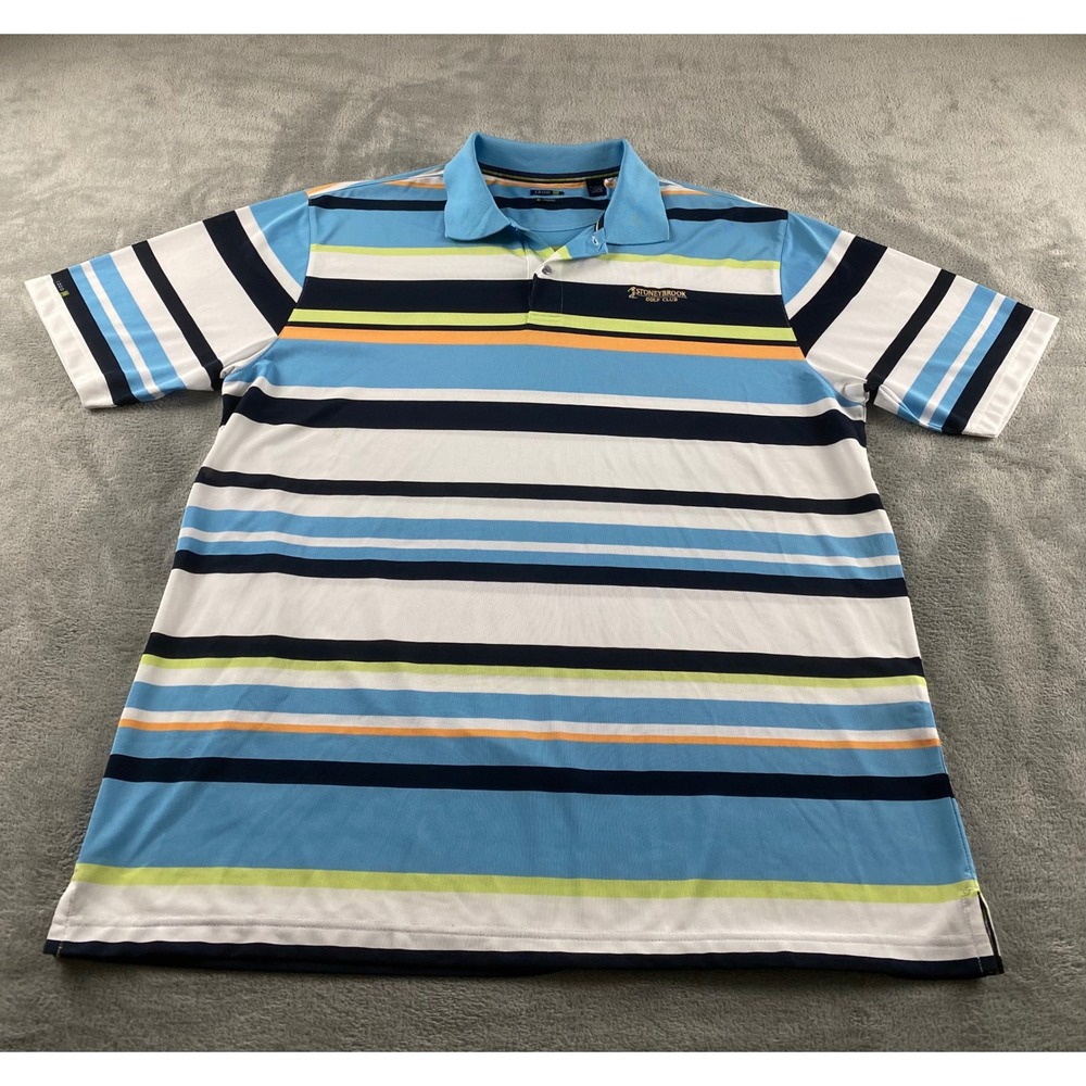 IZOD Mens XL‎ G-Fresh Striped Golf Polo Shirt Blue Stoneybrook Golf Club XL